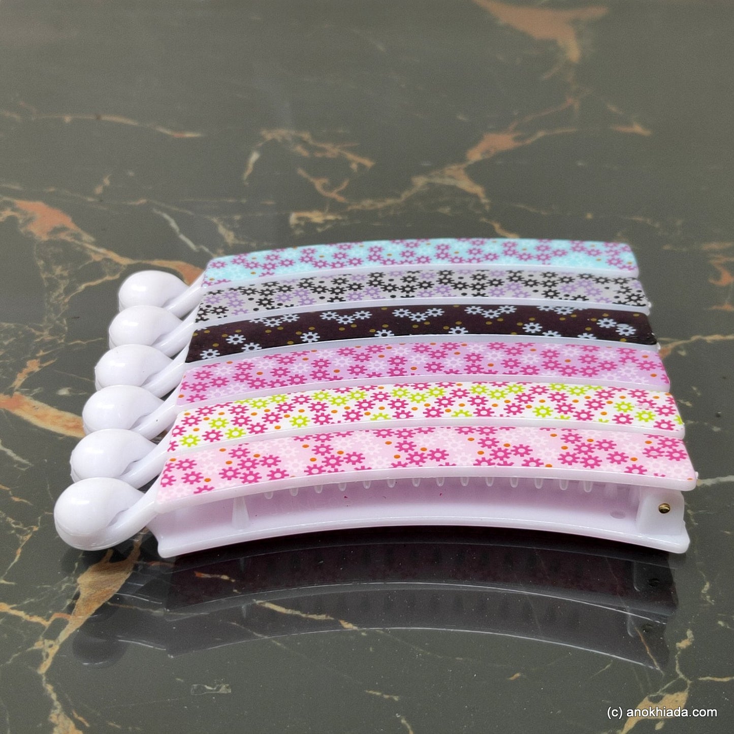 Floral Print Multi-Color Banana Hair Clip for Girls & Woman (Set of 6, 98-18 Banana Hair Clips)