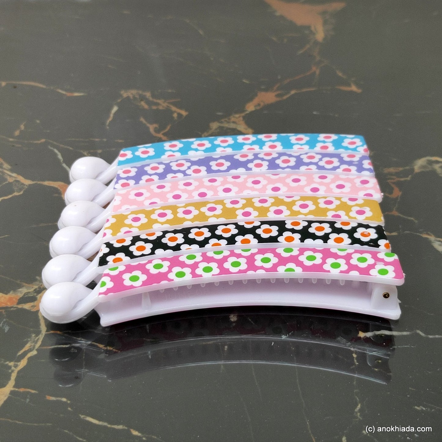 Floral Print Multi-Color Banana Hair Clip for Girls & Woman (Set of 6, 98-19 Banana Hair Clips)