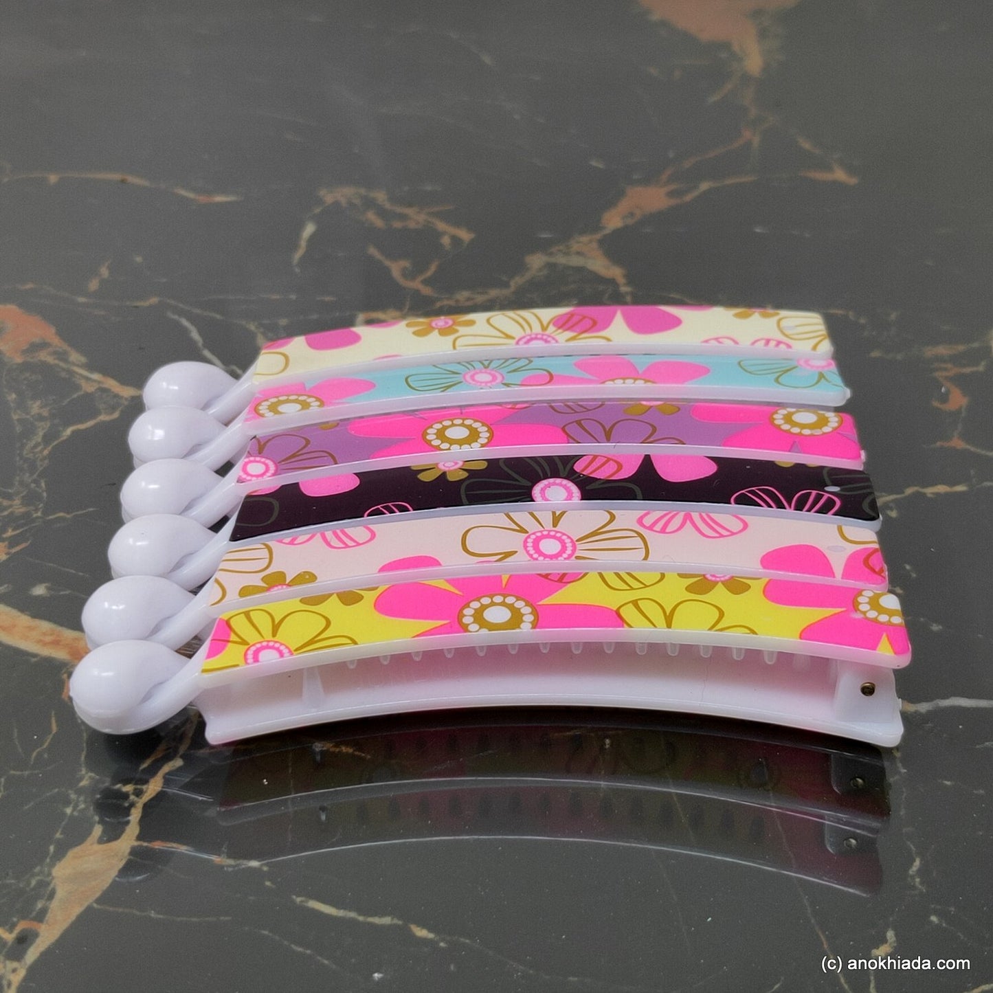 Floral Print Multi-Color Banana Hair Clip for Girls & Woman (Set of 6, 98-20 Banana Hair Clips)