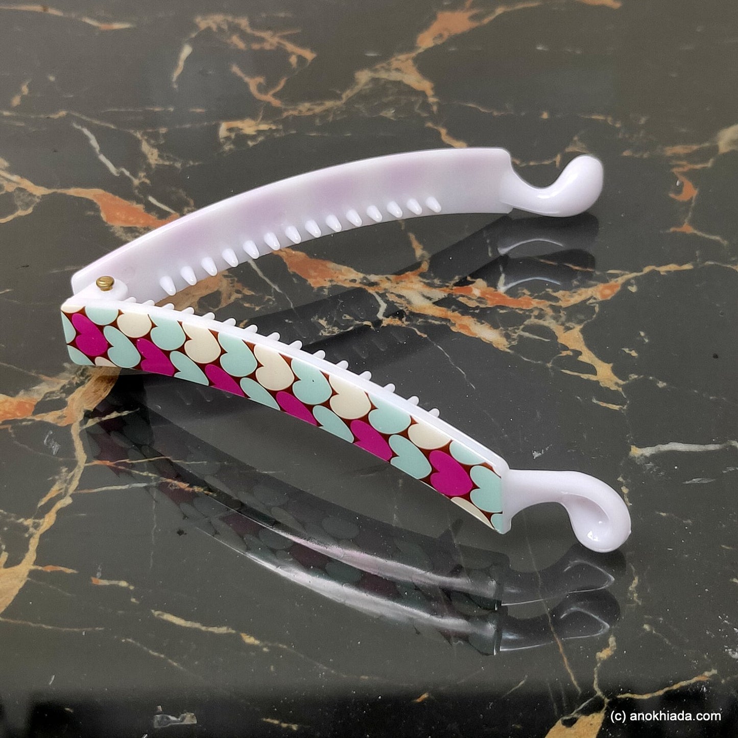 Heart Print Banana Hair Clip for Girls & Woman (98-21c Banana Hair Clips)