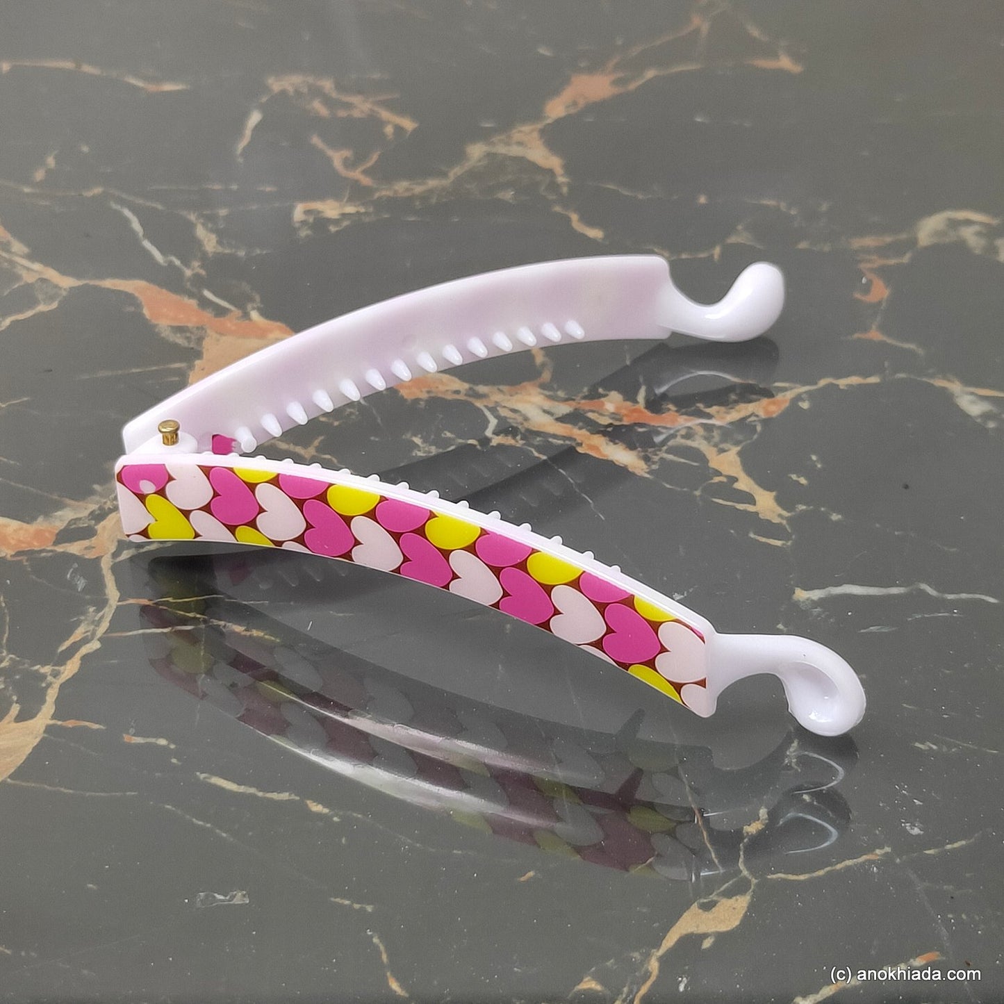 Heart Print Banana Hair Clip for Girls & Woman (98-21f Banana Hair Clips)