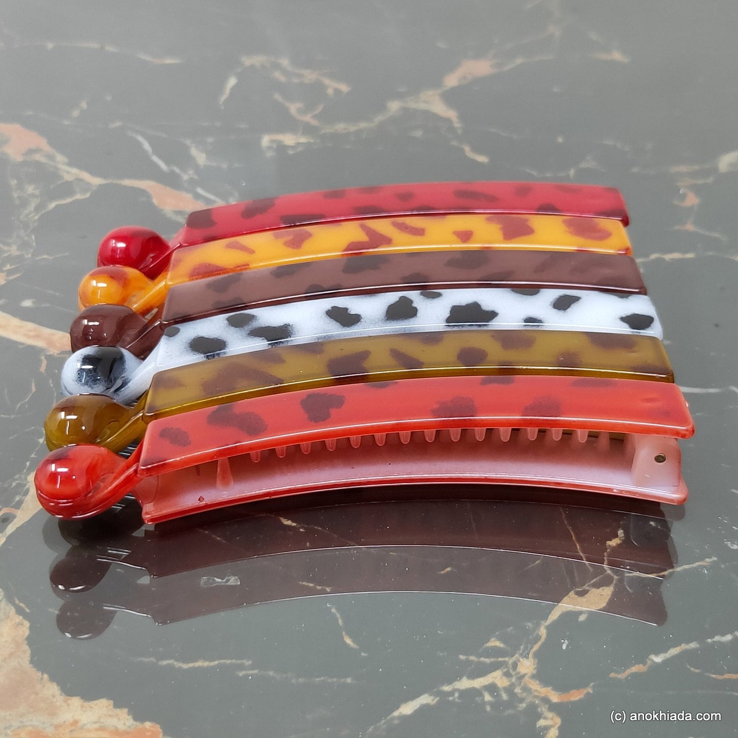 Tiger Print Multi-Color Banana Hair Clip for Girls & Woman (Set of 6, 98-23 Banana Hair Clips)