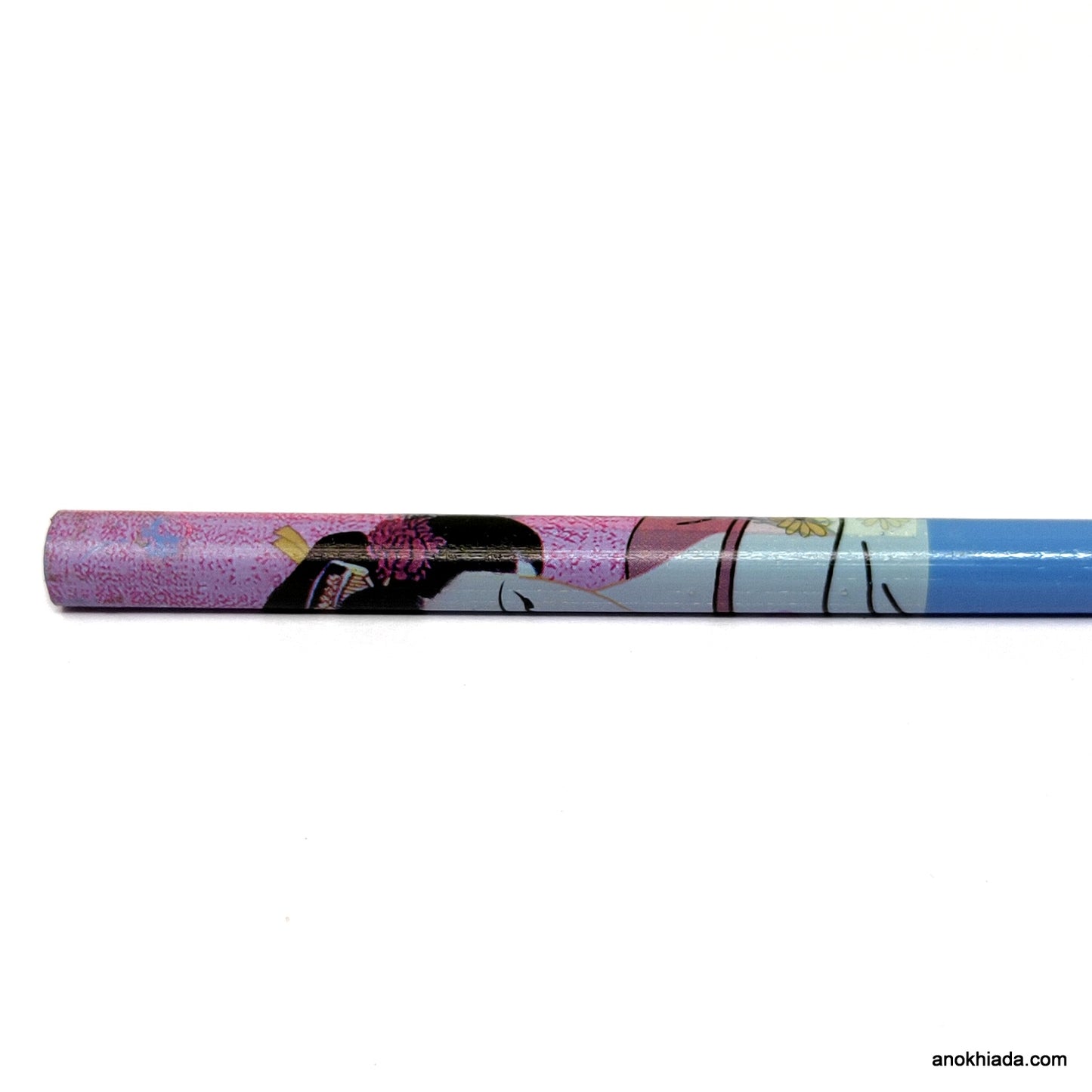 Anokhi Ada Doll Print Blue Wooden Juda Stick/Bun Stick - (99-13 Juda Stick)