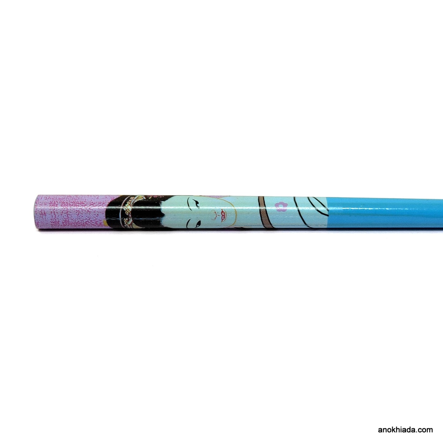 Anokhi Ada Doll Print Blue Wooden Juda Stick/Bun Stick - (99-16B Juda Stick)