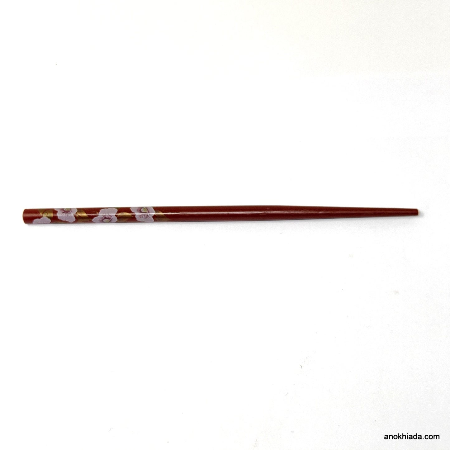 Anokhi Ada Flower Print Maroon Wooden Juda Stick/Bun Stick - (99-16C Juda Stick)