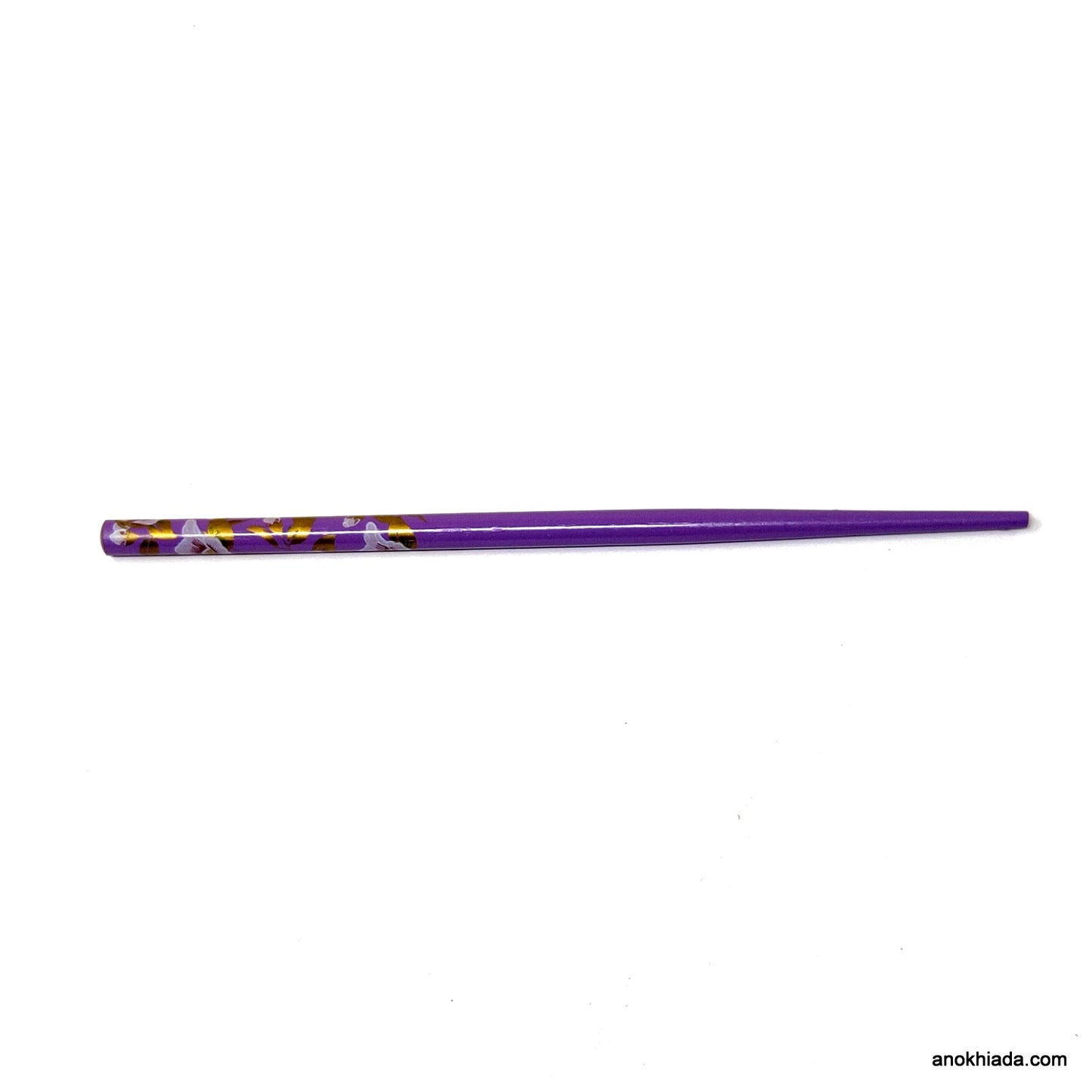 Anokhi Ada Flower Print Purple Wooden Juda Stick/Bun Stick - (99-17A Juda Stick)