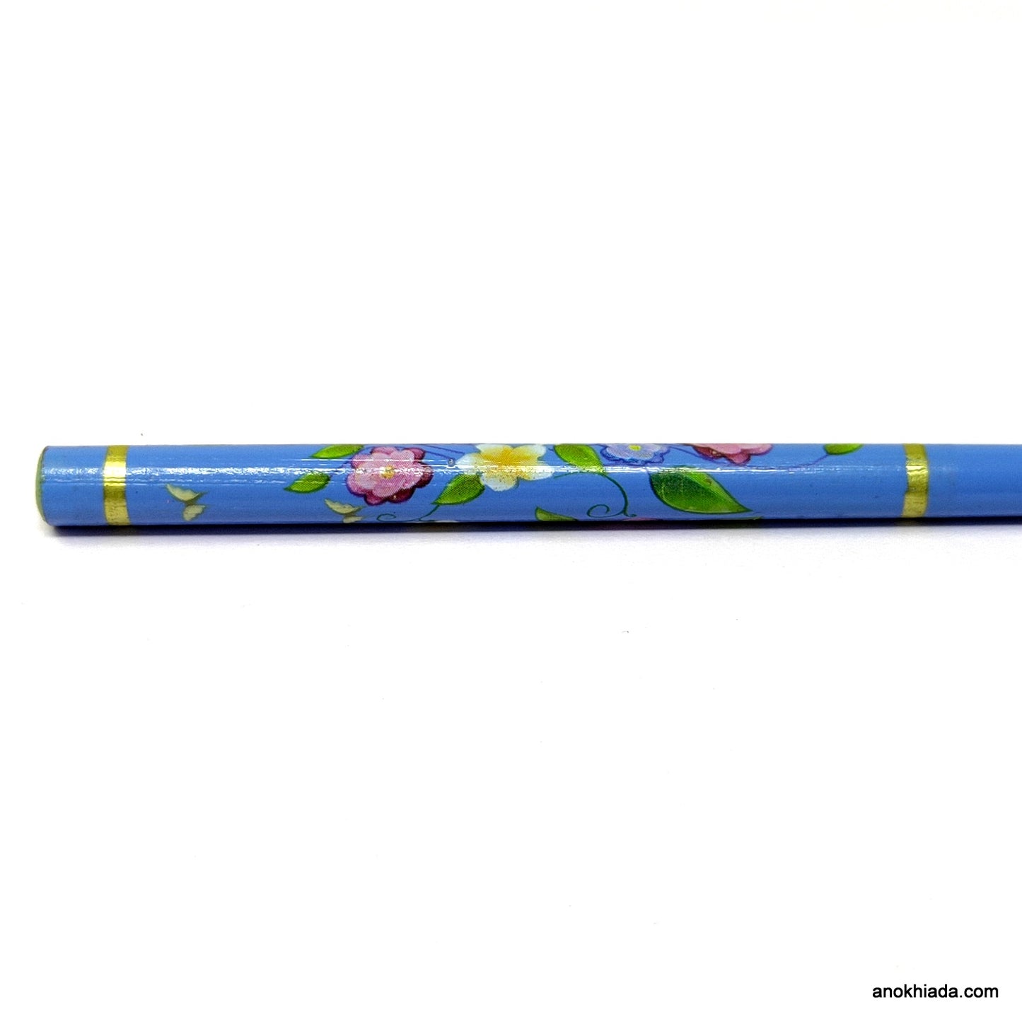 Anokhi Ada Flower Print Blue Wooden Juda Stick/Bun Stick - (99-18A Juda Stick)