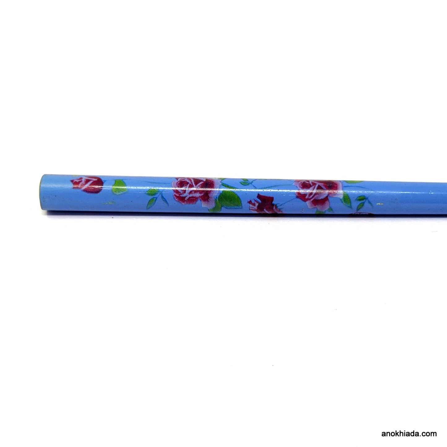 Anokhi Ada Flower Print Blue Wooden Juda Stick/Bun Stick - (99-18B Juda Stick)