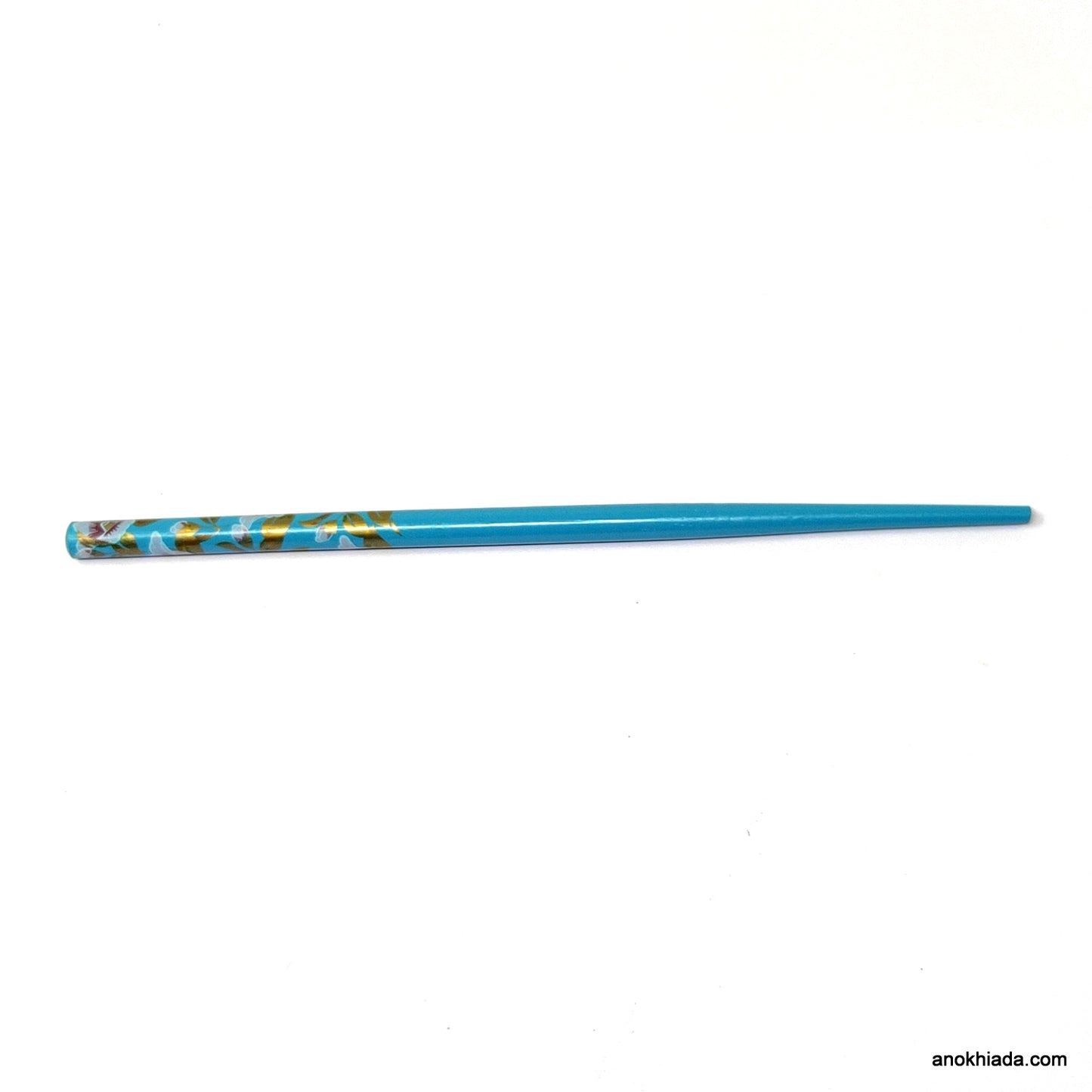 Anokhi Ada Flower Print Turquoise Wooden Juda Stick/Bun Stick - (99-18C Juda Stick)