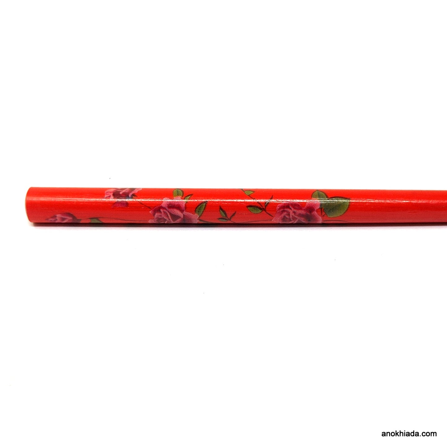 Anokhi Ada Flower Print Red Wooden Juda Stick/Bun Stick - (99-18E Juda Stick)
