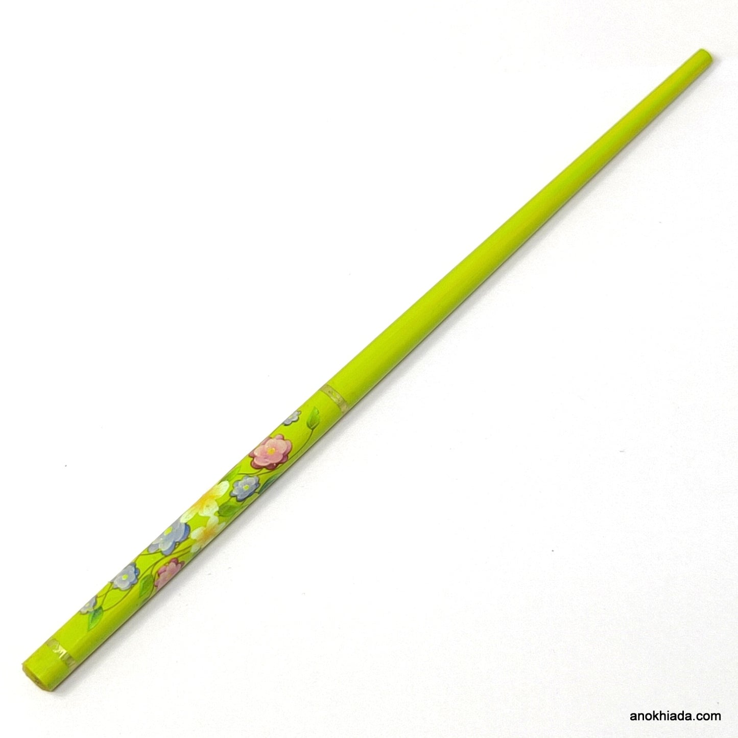 Anokhi Ada Floral Print Wooden Green Juda Stick/Bun Stick - (99-19 Juda Stick)
