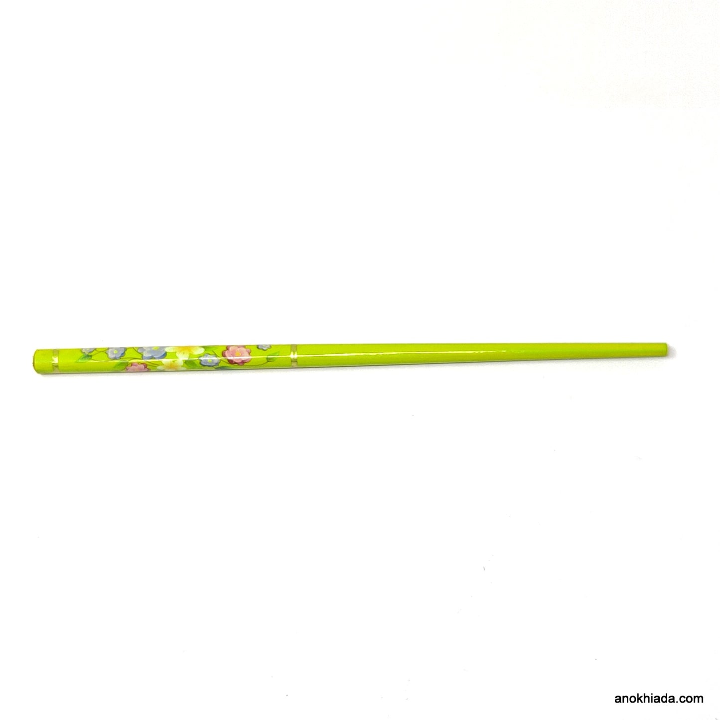Anokhi Ada Floral Print Wooden Green Juda Stick/Bun Stick - (99-19 Juda Stick)