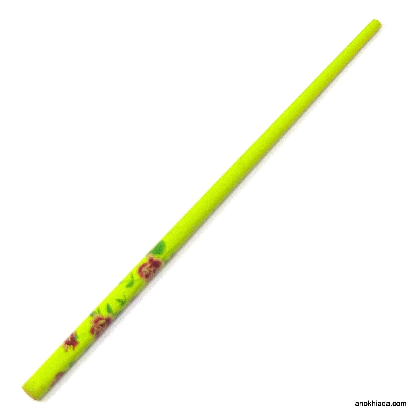 Anokhi Ada Floral Print Wooden Green Juda Stick/Bun Stick - (99-20 Juda Stick)