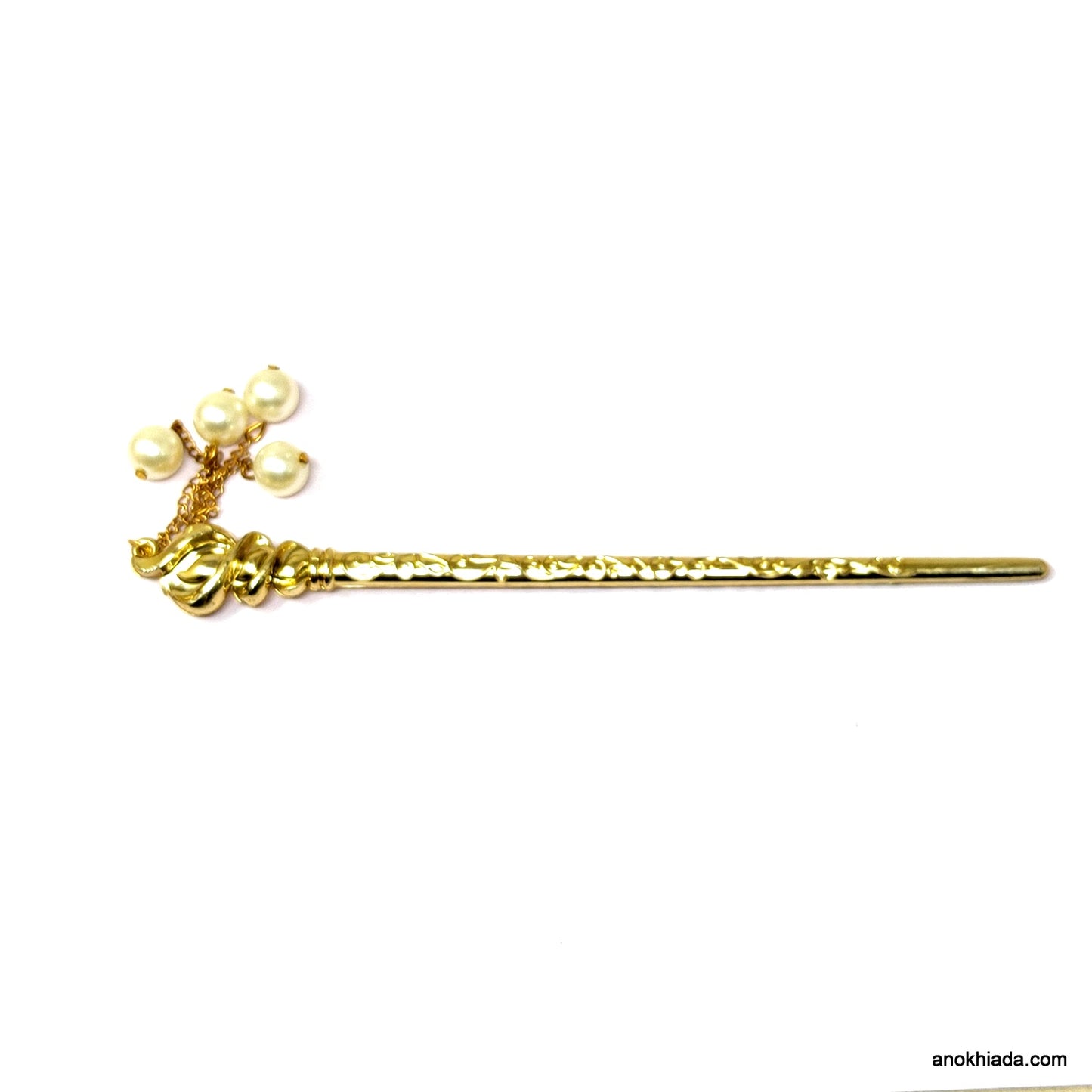 Anokhi Ada Golden Plastic Juda Stick/Bun Stick with Pearl Beads - (99-25A Juda Stick)