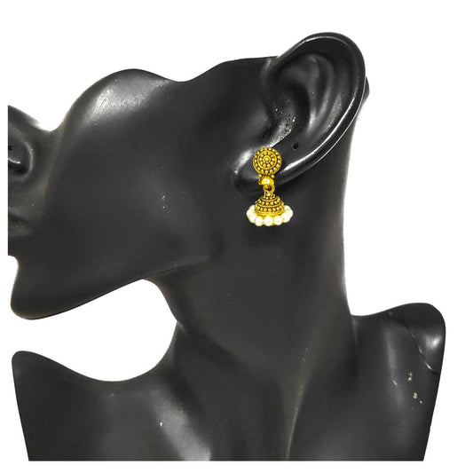Anokhi Ada Metal Chandelier Earrings for Girls and Women (Golden and White)-AB-02