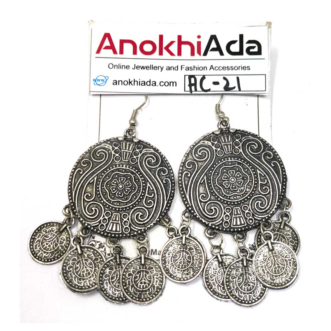 Anokhi Ada Metal Drop and Dangle Earrings for Girls and Women (Silver)-AC-21