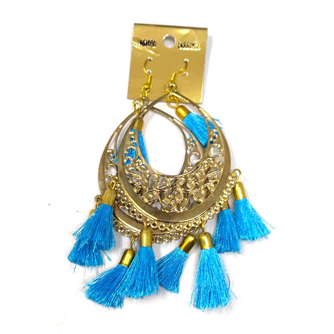 Anokhi Ada Metal Dangle with Tassel Earrings for Girls and Women (Golden and Sky Blue)-AD-02