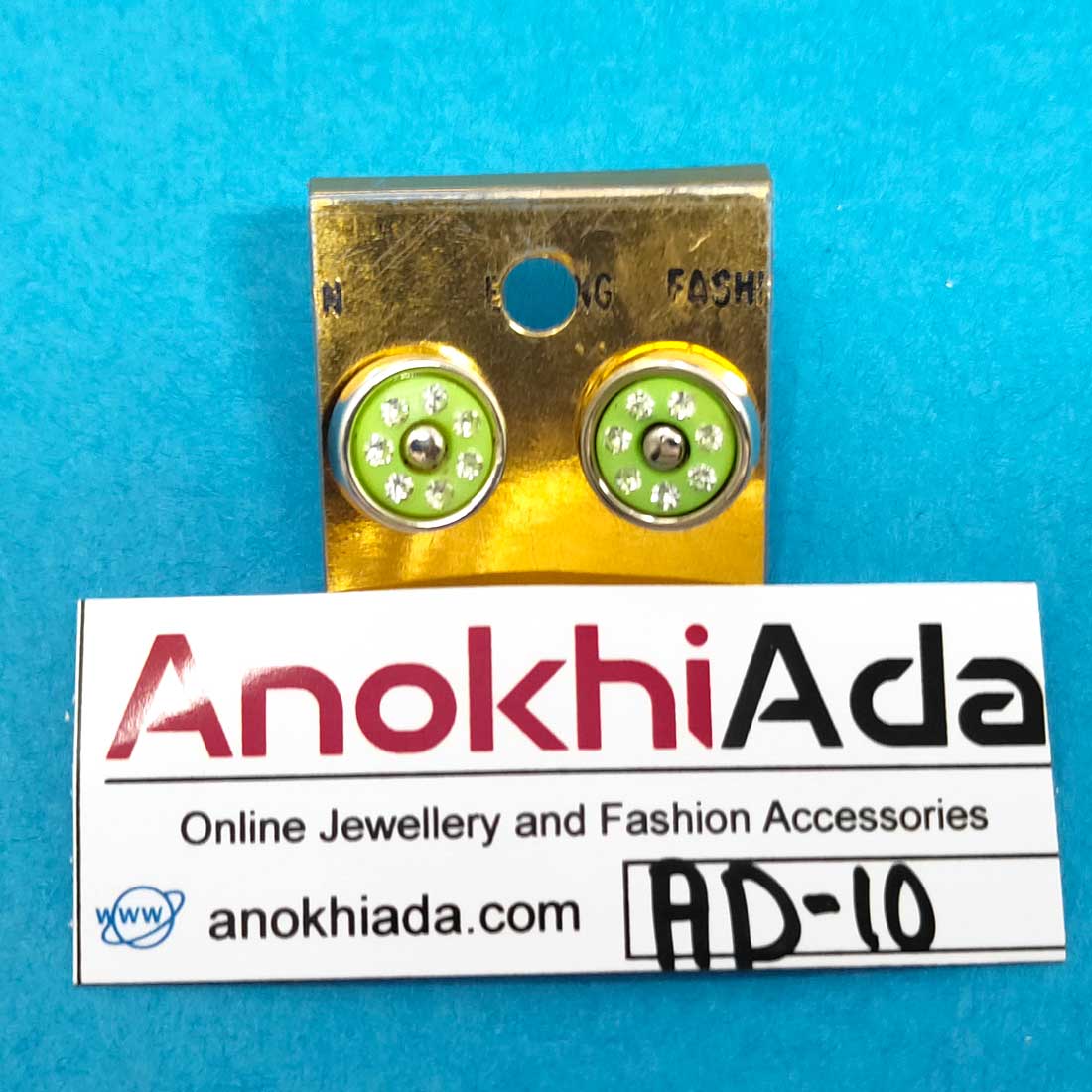 Anokhi Ada Metal Studs Earrings for Girls and Women (Light Green)-AD-10