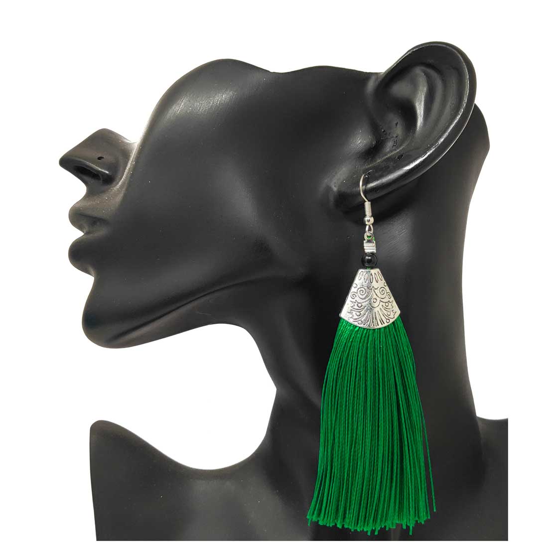 Anokhi Ada Metal Dangle Earrings with Tassel for Girls and Women  (Green)-AH-04
