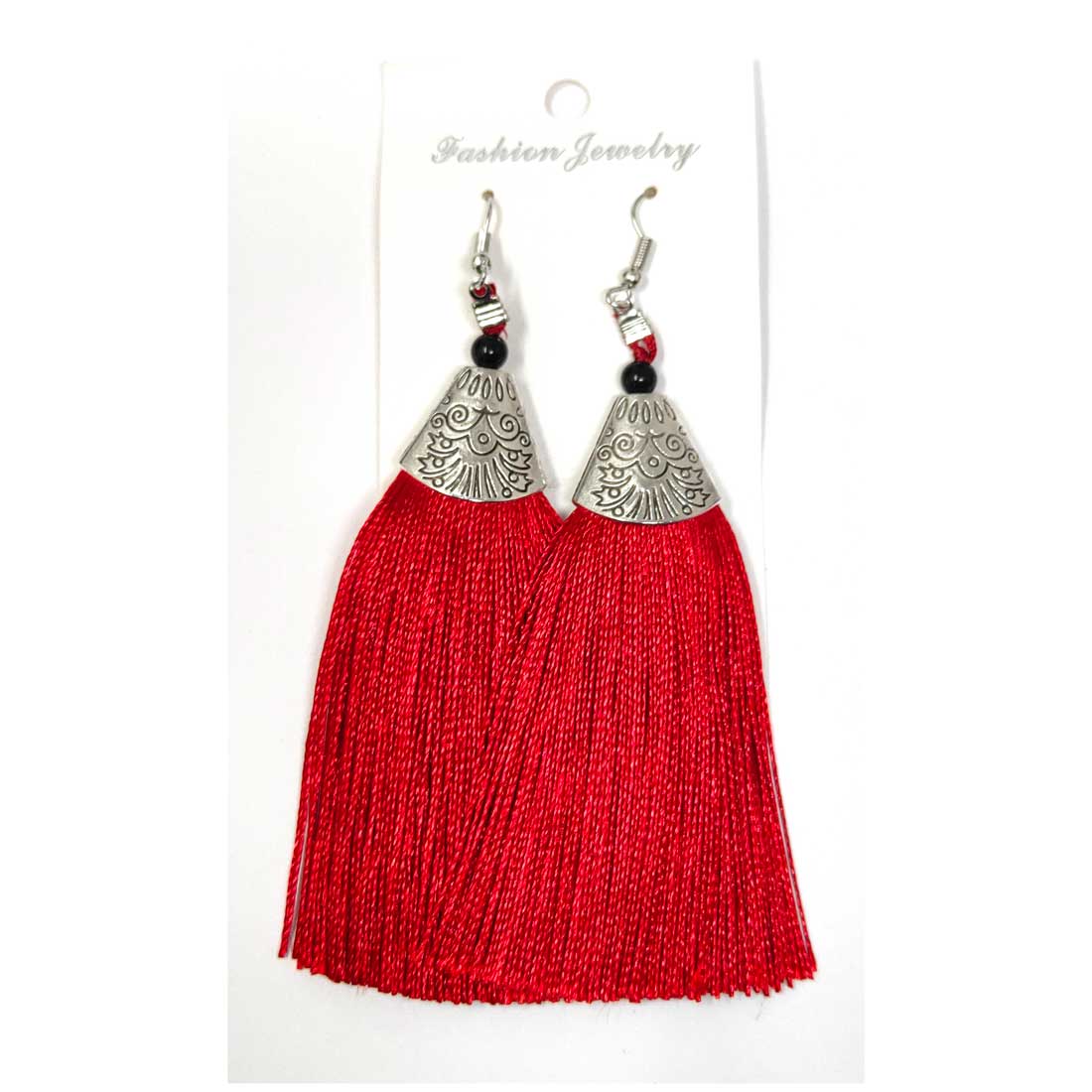 Anokhi Ada Metal Dangle Earrings with Tassel for Girls and Women  (Red)-AH-11