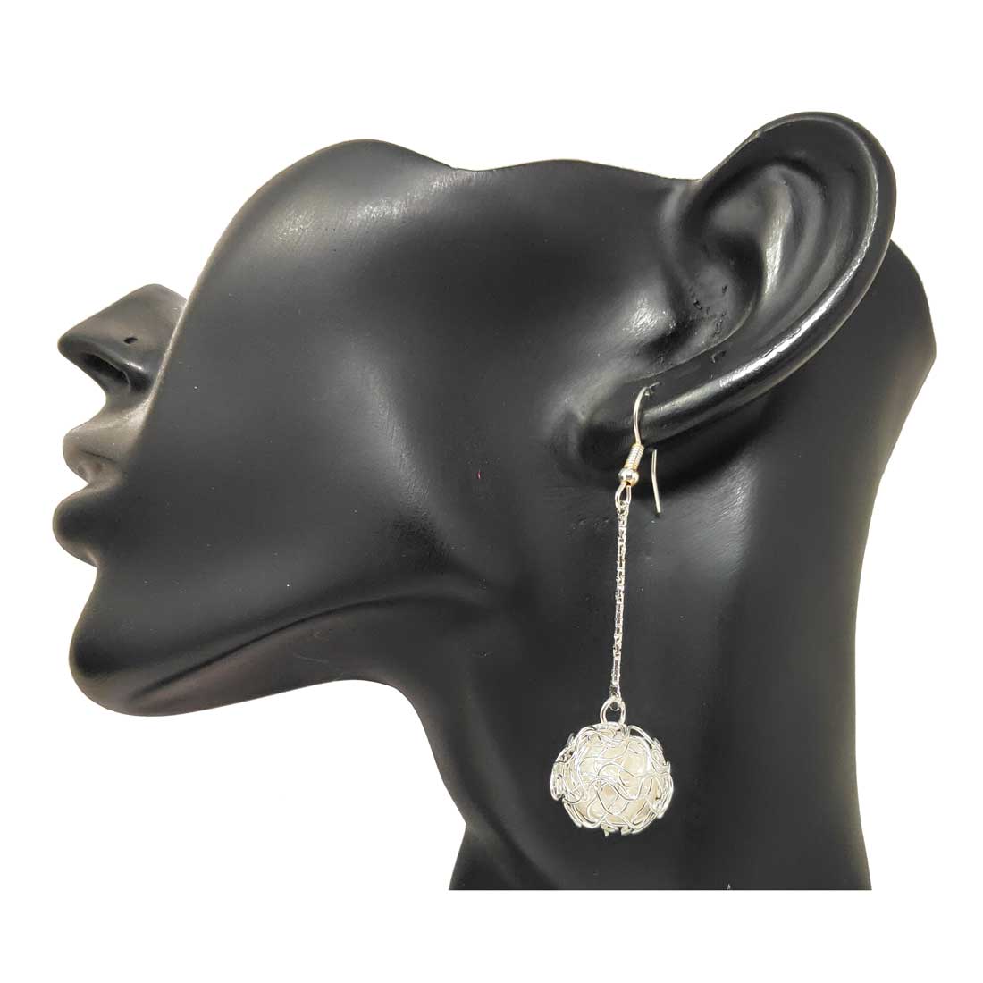 Anokhi Ada Metal Drop and Dangle Earrings for Girls and Women (Silver and White )-AI-02