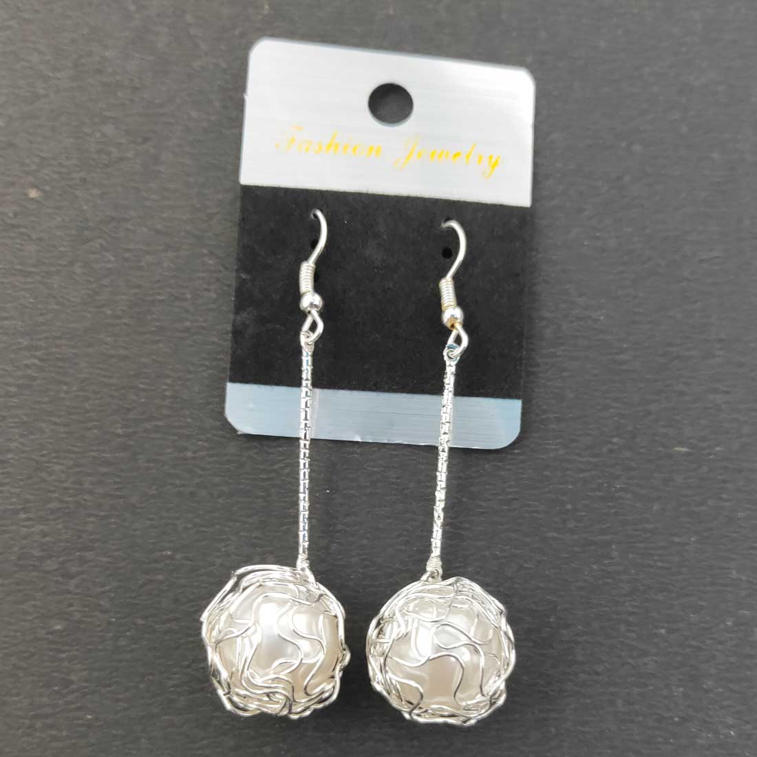 Anokhi Ada Metal Drop and Dangle Earrings for Girls and Women (Silver and White )-AI-02