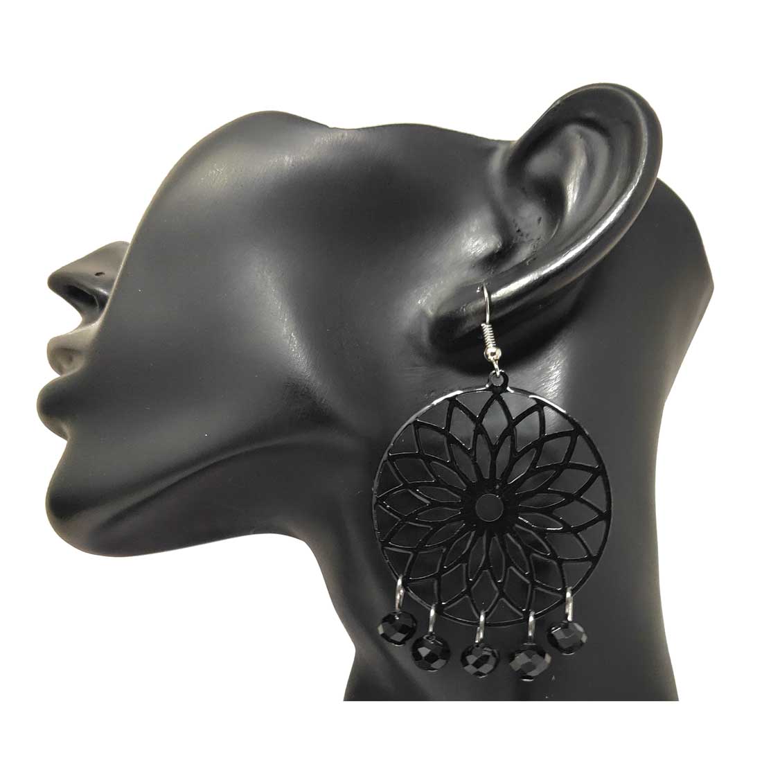 Anokhi Ada Metal Drop and Dangle Earrings for Girls and Women (Black)-AJ-01