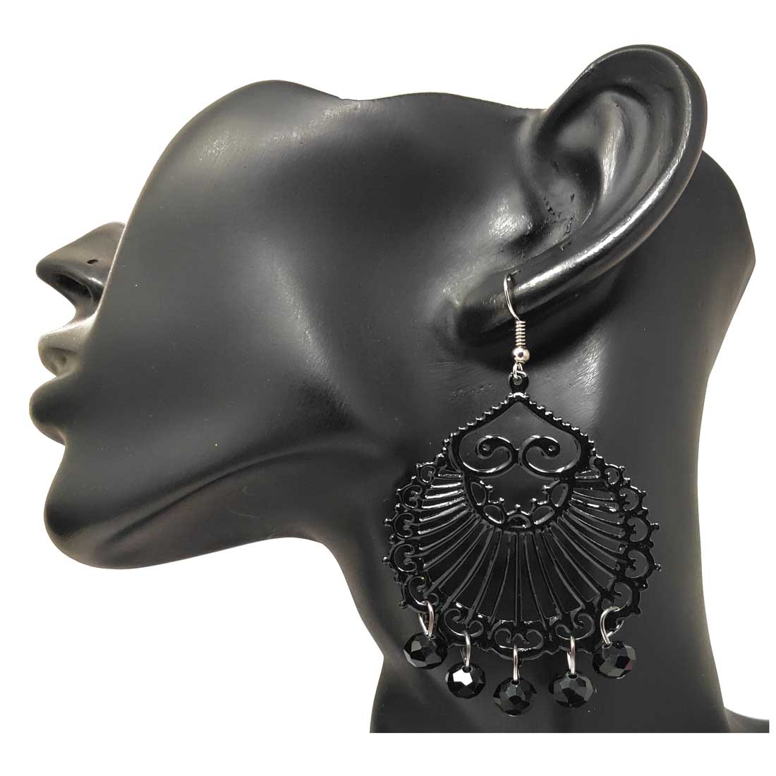 Anokhi Ada Metal Drop and Dangle Earrings for Girls and Women (Black)-AJ-03