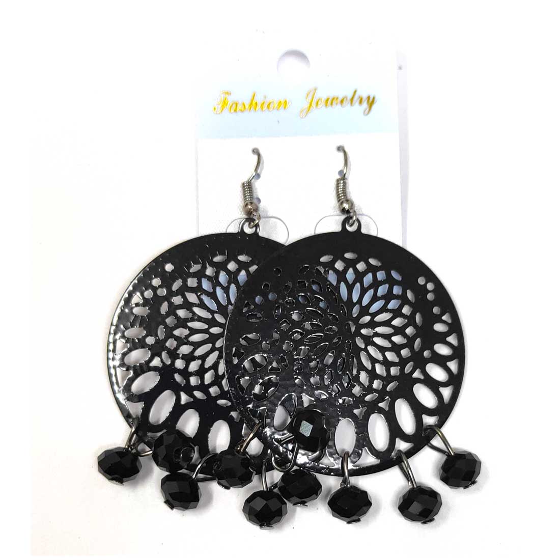 Anokhi Ada Metal Drop and Dangle Earrings for Girls and Women (Black)-AJ-04