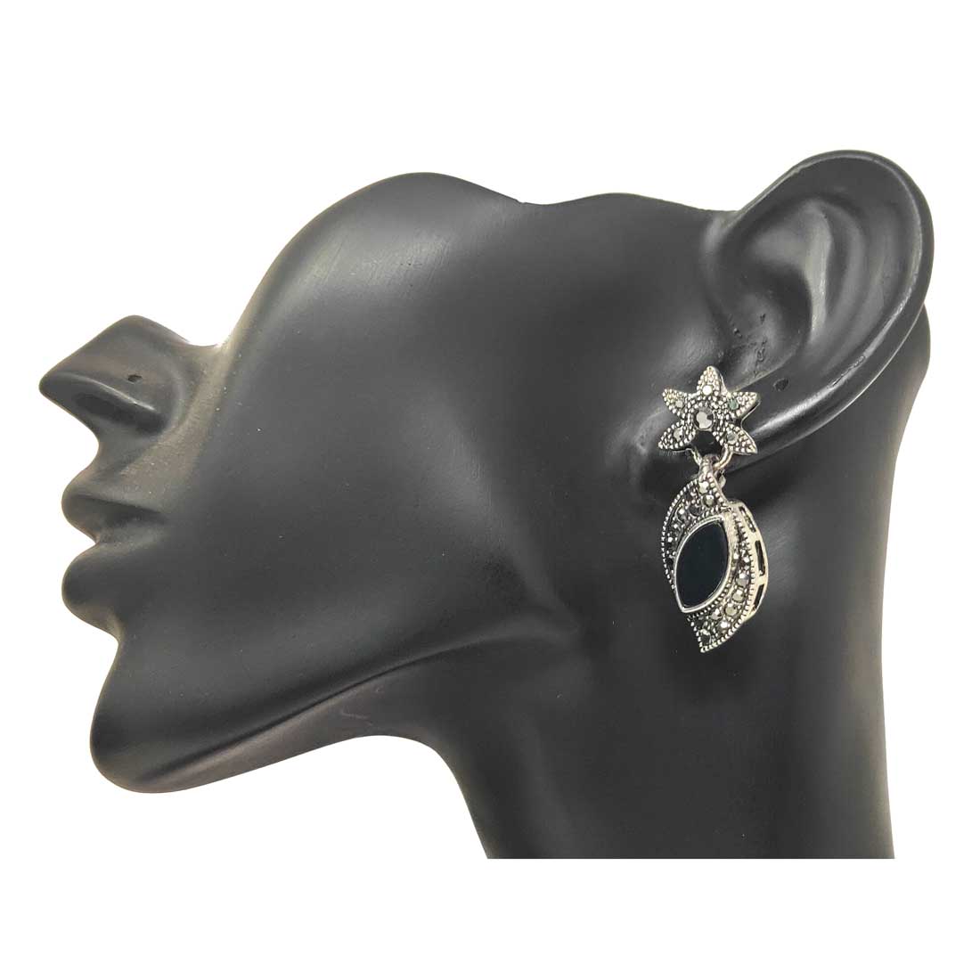 Anokhi Ada Metal Drop and Dangle Earrings for Girls and Women (Silver and Black)-AJ-08