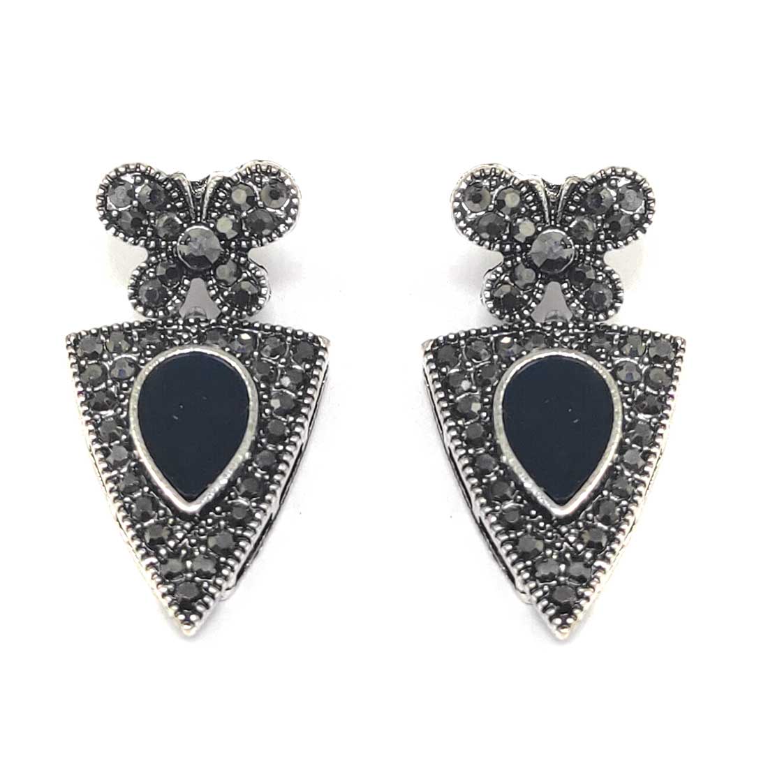 Anokhi Ada Metal Drop and Dangle Earrings for Girls and Women (Silver and Black)-AJ-09