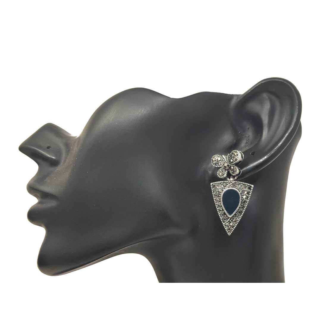 Anokhi Ada Metal Drop and Dangle Earrings for Girls and Women (Silver and Black)-AJ-09