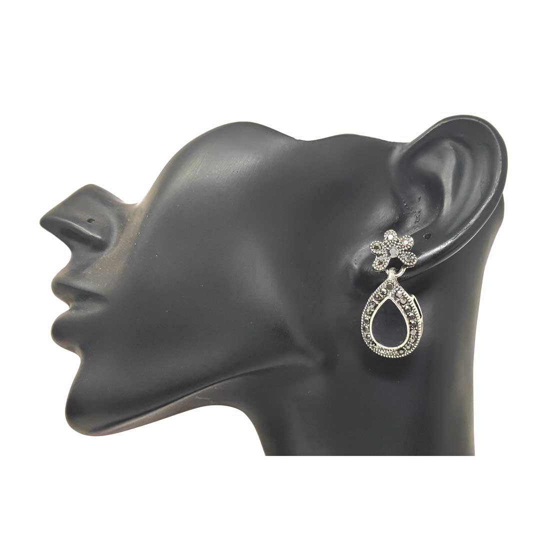Anokhi Ada Metal Drop and Dangle Earrings for Girls and Women (Silver and Black)-AJ-10