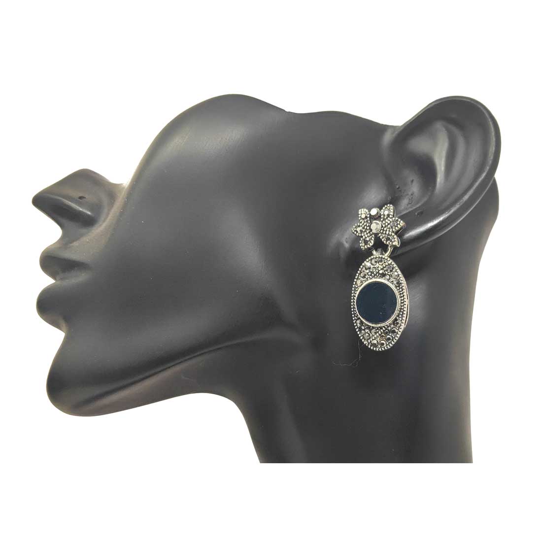 Anokhi Ada Metal Drop and Dangle Earrings for Girls and Women (Silver and Black)-AJ-11