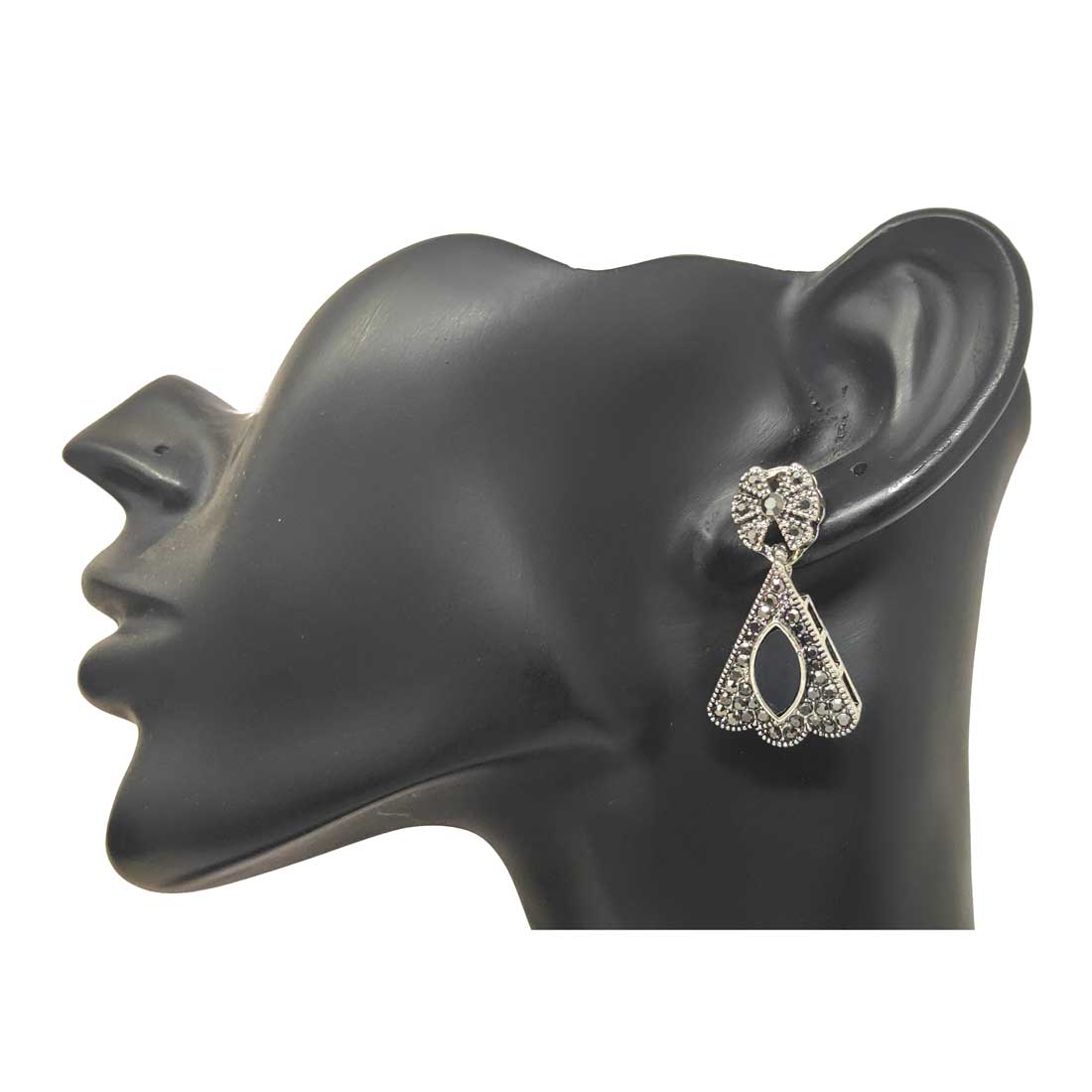 Anokhi Ada Metal Drop and Dangle Earrings for Girls and Women (Silver and Black)-AJ-12