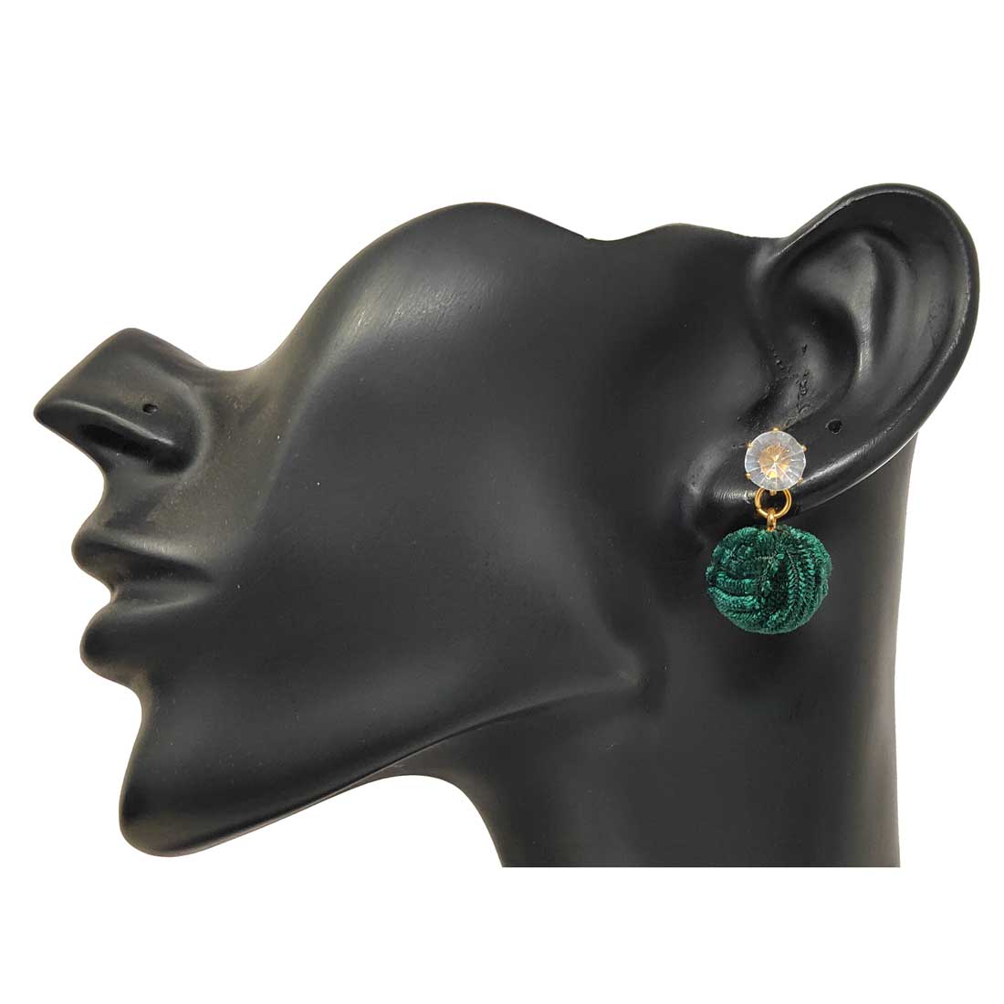 Anokhi Ada Metal and Velvet Drop and Dangle Earrings for Girls and Women (Dark Green)-AK-16