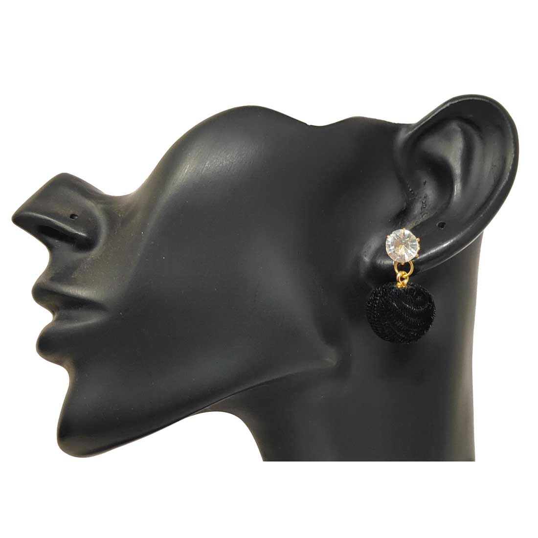 Anokhi Ada Metal and Velvet Drop and Dangle Earrings for Girls and Women (Black)-AK-17