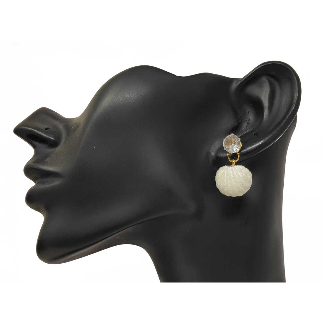 Anokhi Ada Metal and Velvet Drop and Dangle Earrings for Girls and Women (White)-AK-20