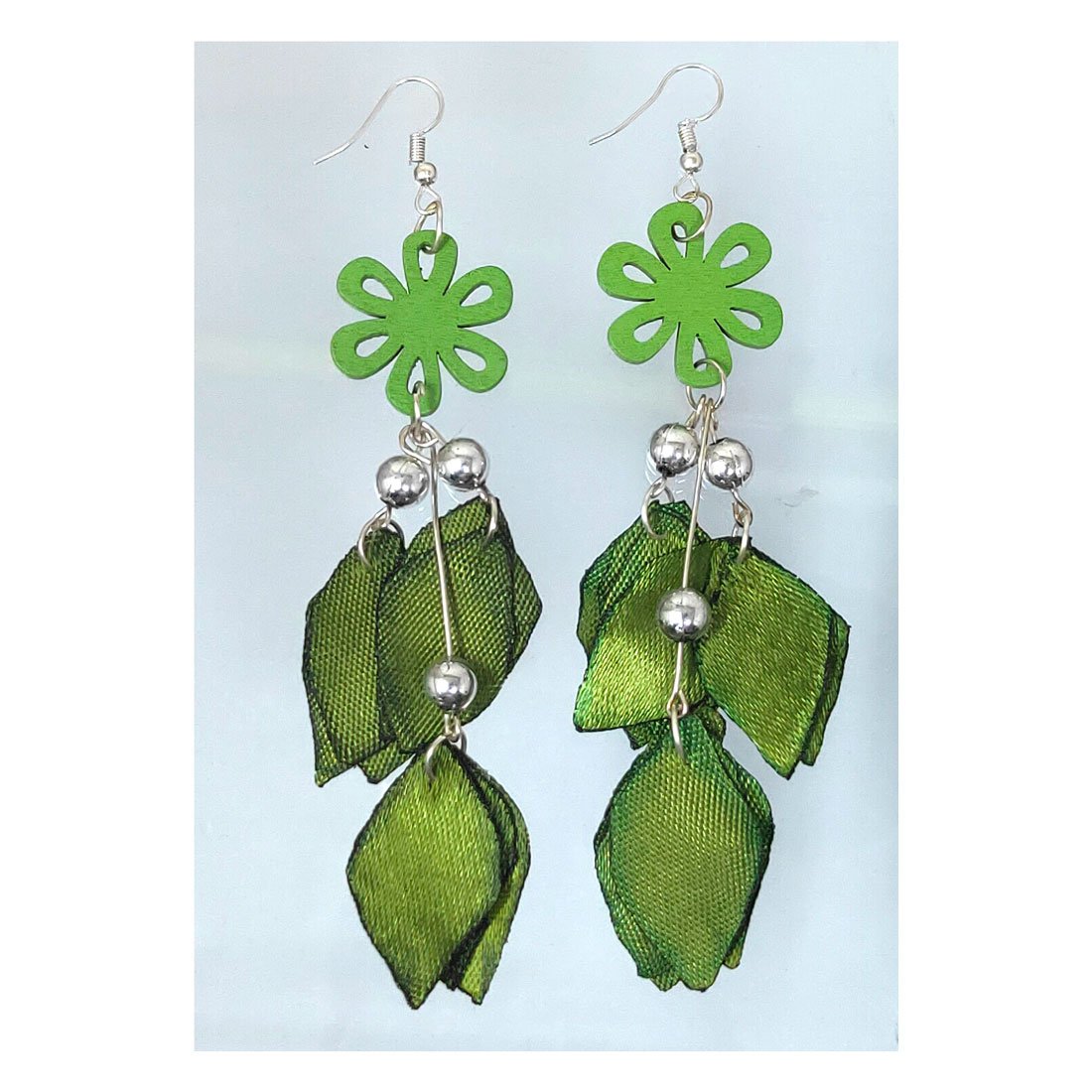Anokhi Ada Green Handmade Ribbon Leafy  Earring for Girls and Women for Mehndi Occasion (AN-10) - Anokhiada.com