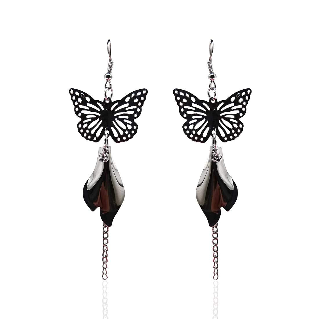 Anokhi Ada Butterfly Antique Black Metal Drop and Dangle Earrings for Girls-AP-50-a