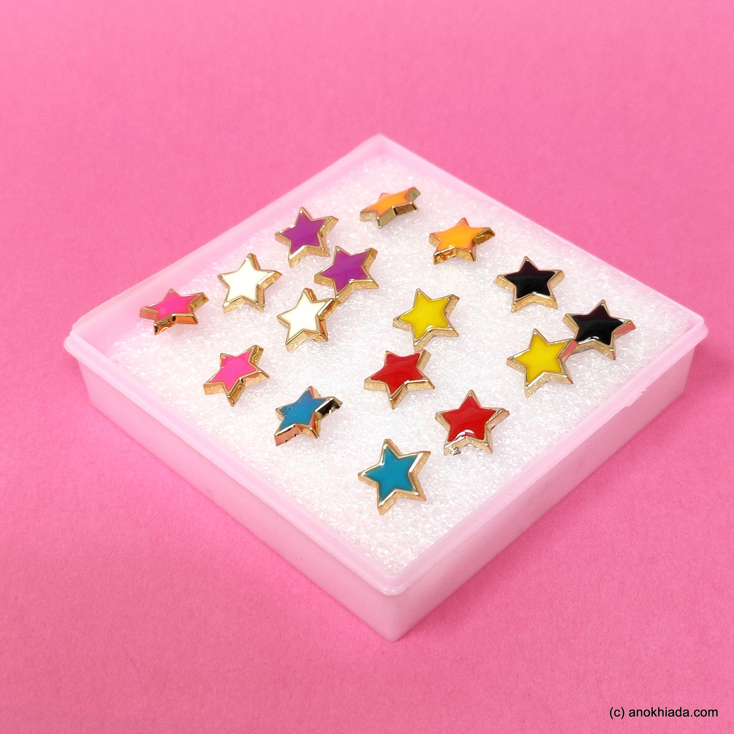 Anokhi Ada Plastic Star Stud Earrings for Girls and Women (Multi-Colour, Pack of 8 Pairs)-AR-01-b