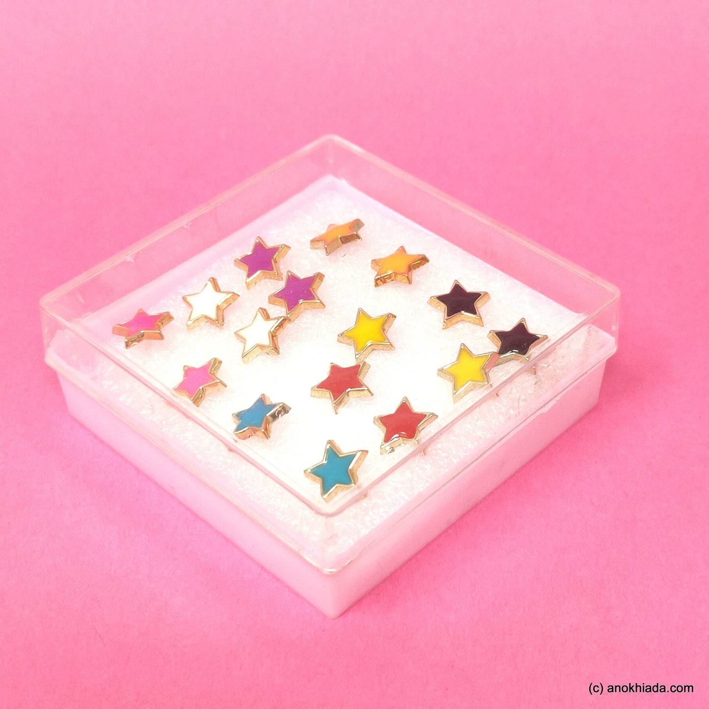 Anokhi Ada Plastic Star Stud Earrings for Girls and Women (Multi-Colour, Pack of 8 Pairs)-AR-01-b