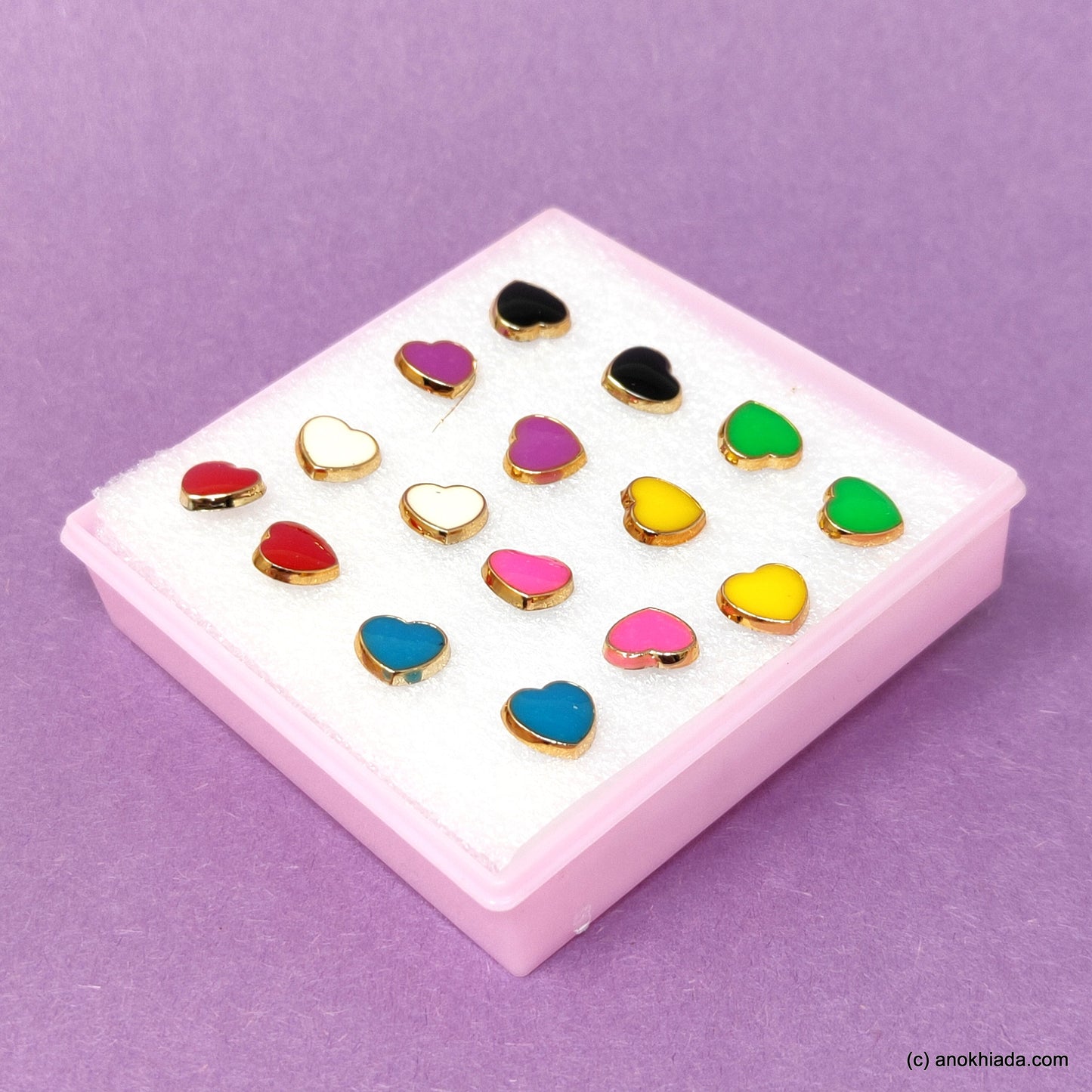 Anokhi Ada Heart Shaped Plastic Stud Earrings for Girls and Women (Multi-Colour, Pack of 8 Pairs)-AR-08-b