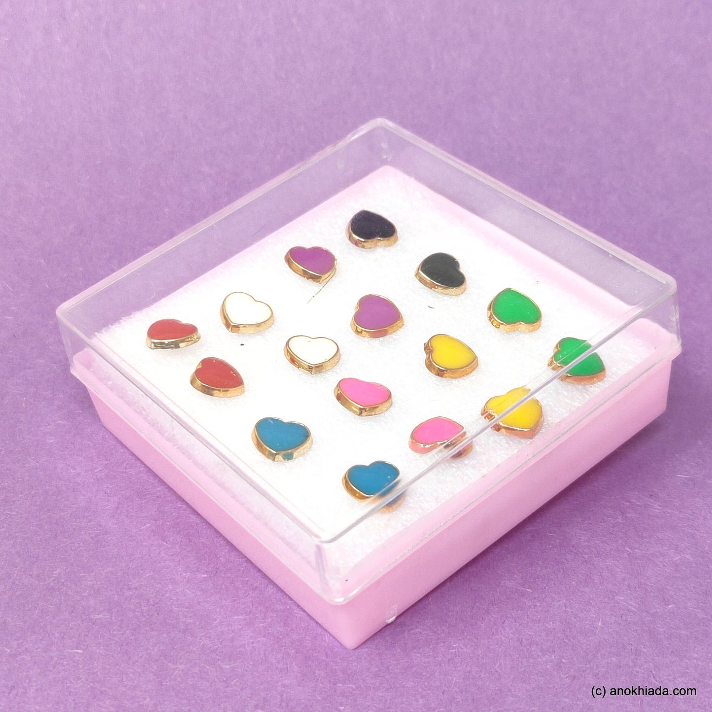 Anokhi Ada Heart Shaped Plastic Stud Earrings for Girls and Women (Multi-Colour, Pack of 8 Pairs)-AR-08-b