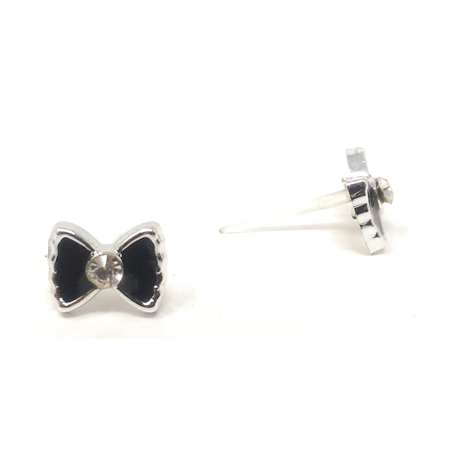 Anokhi ADA Multi-colour Rhinestone Studded Bow Plastic Stud Earrings for Girls and Women (Pack of 12 Pairs)-(AR-12)