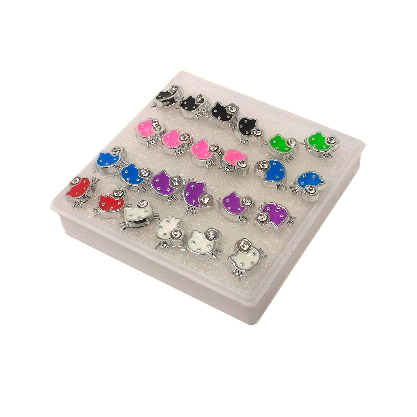 Anokhi ADA Multi-colour Rhinestone Studded Kitty Plastic Stud Earrings for Girls and Women (Pack of 12 Pairs)-(AR-13)