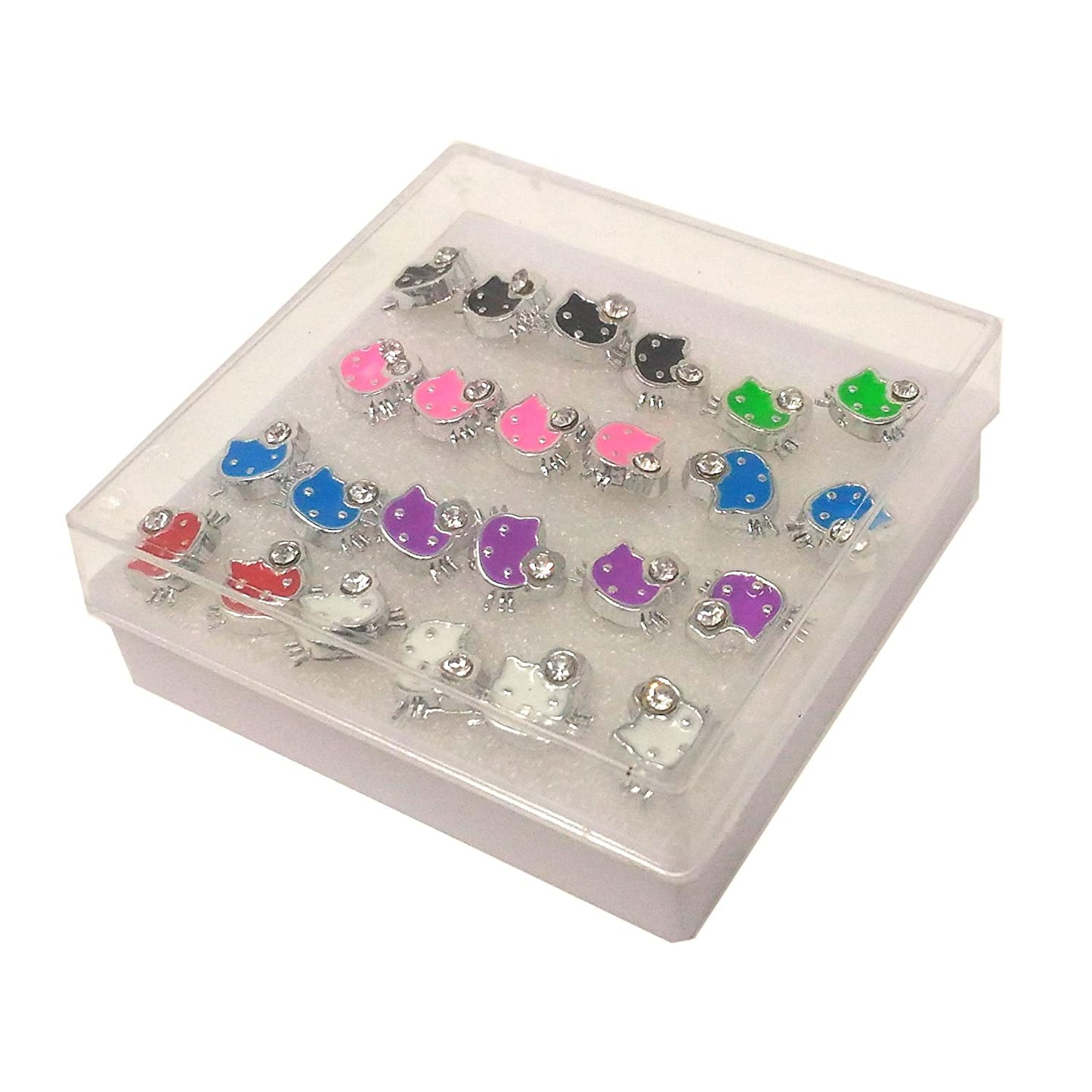 Anokhi ADA Multi-colour Rhinestone Studded Kitty Plastic Stud Earrings for Girls and Women (Pack of 12 Pairs)-(AR-13)