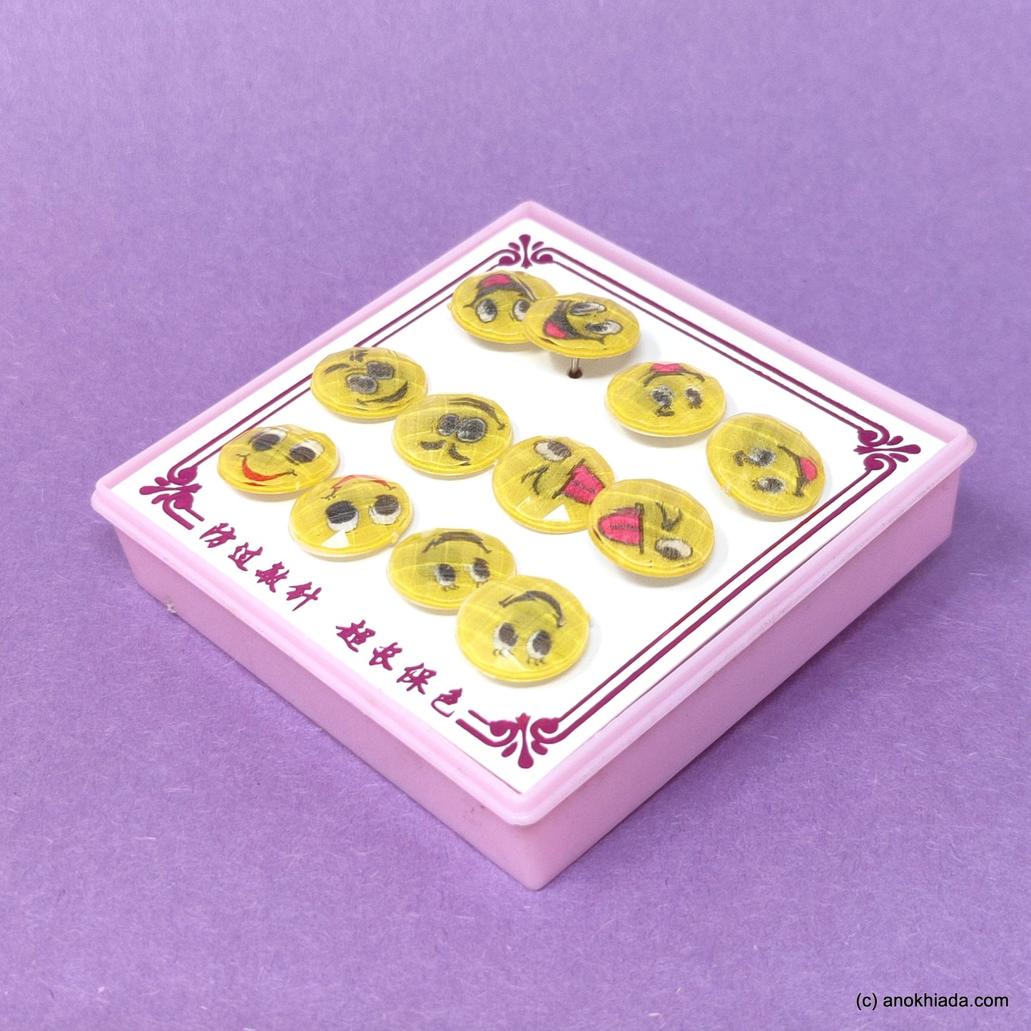 Anokhi Ada Round Smiley Stud Earrings for Girls and Women (Yellow, Pack of 6 Pairs)-AR-15