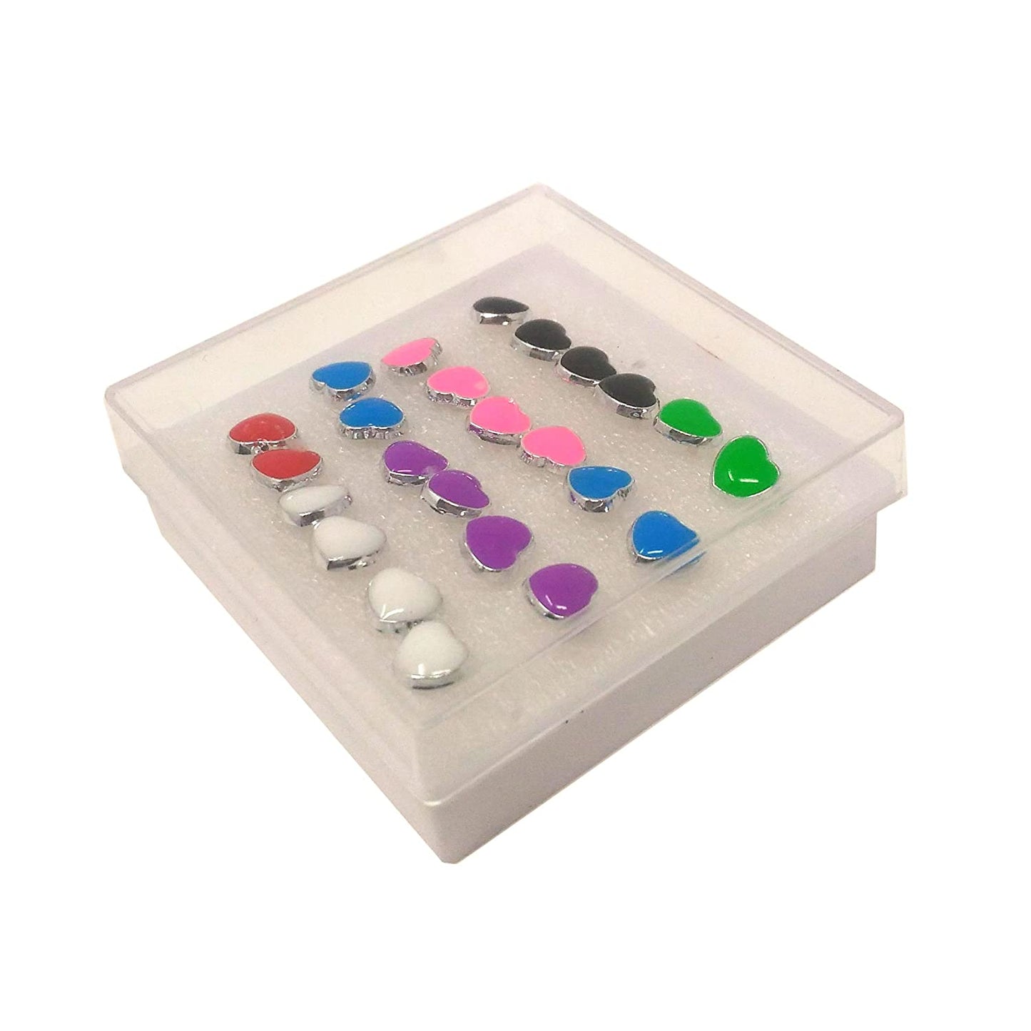 Anokhi ADA Multi-colour Heart Plastic Stud Earrings for Girls and Women (Pack of 12 Pairs)-(AR-16)