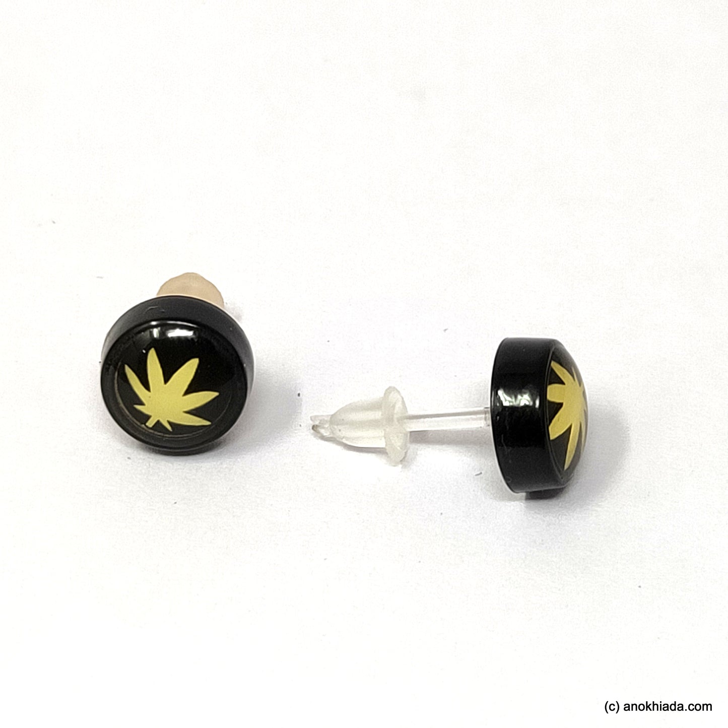 Anokhi Ada Weed Design Small Plastic Stud Earrings for Girls (Black, AR-17b)